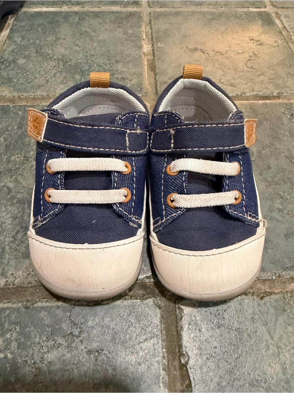 See Kai Run Navy Canvas Slip-On Sneakers with White Toe Caps